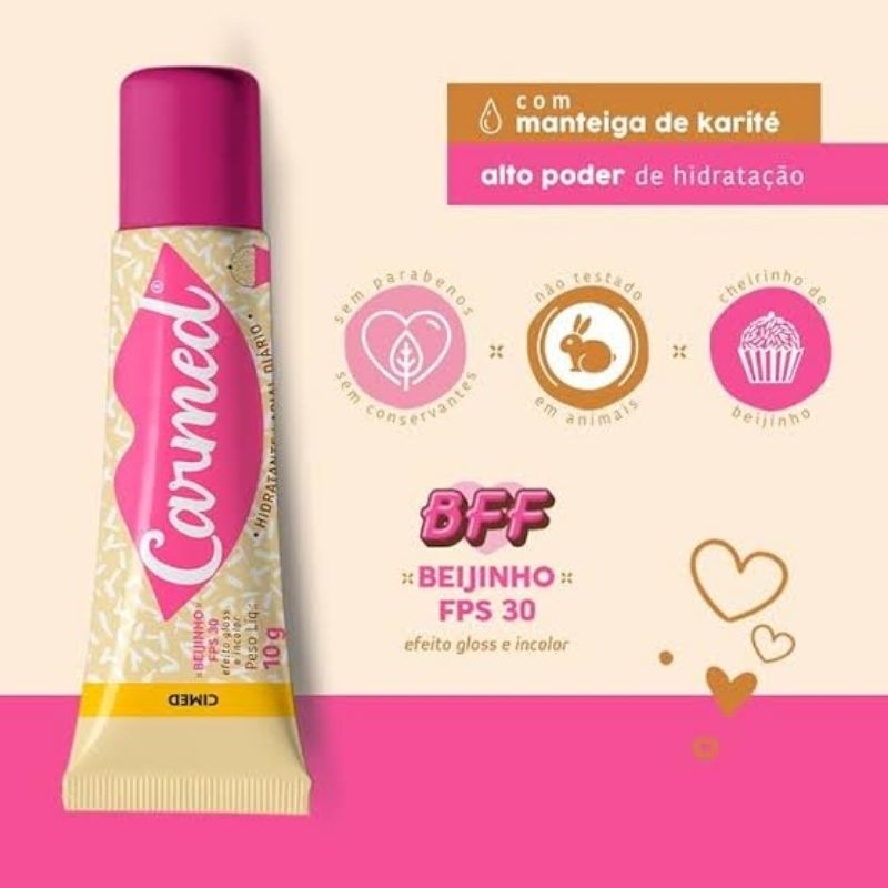 Hidratante Labial Carmed BFF Beijinho FPS 30 Efeito Gloss Incolor 10g
