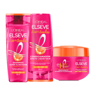 Kit Elseve Liso Dos Sonhos Shampoo 400ml, Condicionador 400ml e Creme de Tratamento 300g em Oferta na Shopee