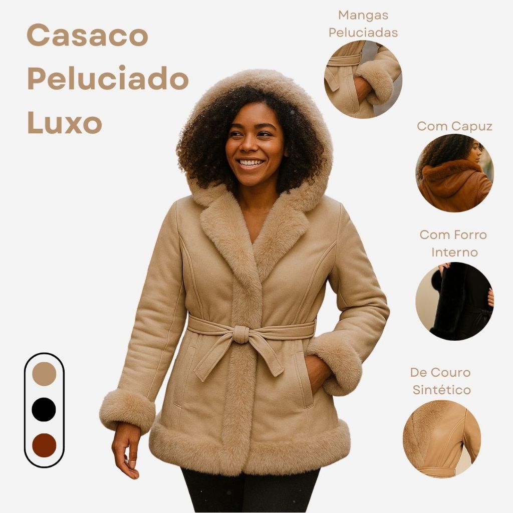 Inverno Casacos De Pelo Sintetico Com Capuz Casaco Feminino