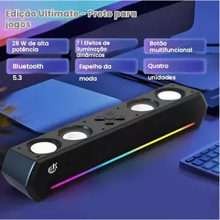 Caixa de Som Bluetooth Potente Com 4 Alto Falantes 30W Soundbar PC Notebook TV