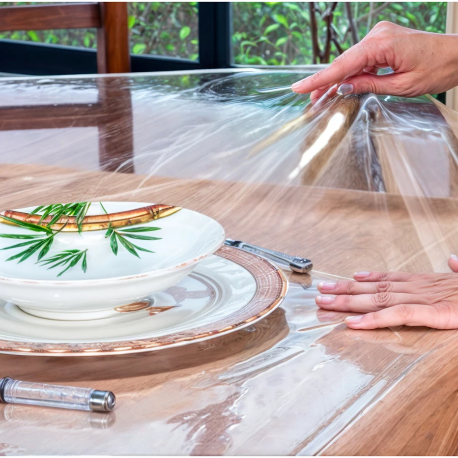 Toalha de Mesa Cristal Plástica Térmica Transparente Quadrada Para 2, 4, 6, 8 e 10 Lugares — foto 3 de 5