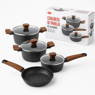 Jogo Panelas 4 Peças Carvalho Alumínio, Vidro E Báquelite Conjunto Antiaderente Indução em Oferta na Shopee