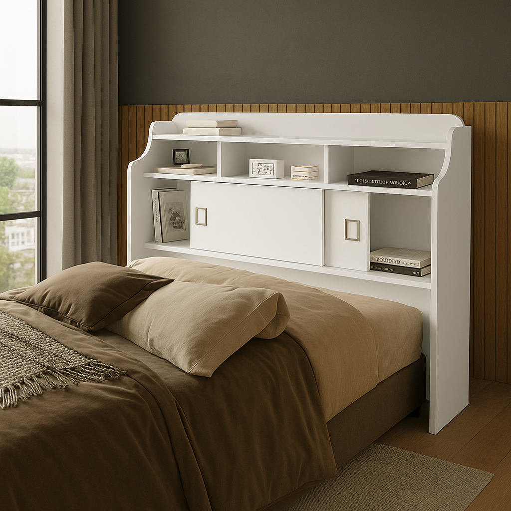 Cabeceira Para Cama Box Queen 160 cm Com Nichos Prateleira Mdf - Polizelli Móveis