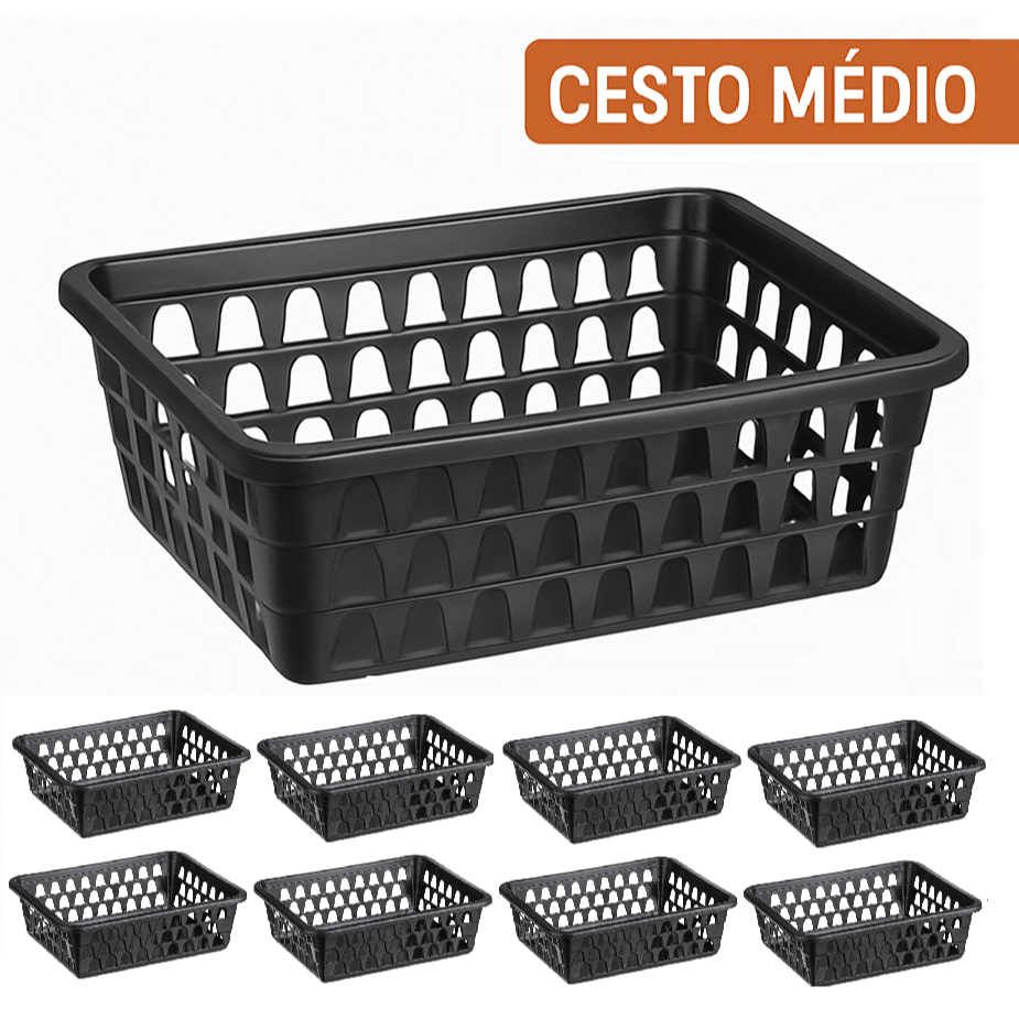 Kit 08 Cestos Organizador Multiuso Banheiro Médio 19x15x6cm