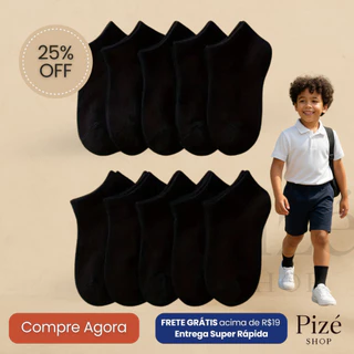 Kit até 12 Pares Meias Infantis toda Lisa cor Preta Menino ou Menina–Algodão, Cano Médio e Conforto