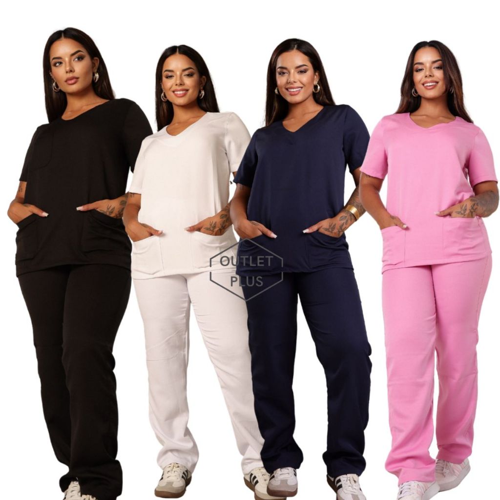 Kit 4 Uniforme Hospitalar Clínica Scrub Cuidadora de Idosos Plus Size ...