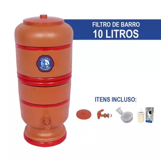 Filtro de Água de Barro 10 litros com Vela de carvão ativado + Boia + Torneira