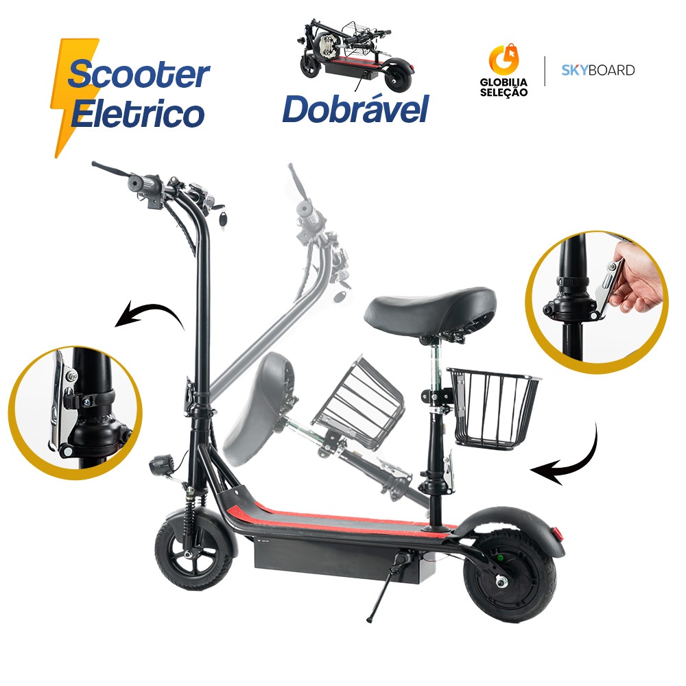 patinete elétrica profissional deslocamento assento dobrável, rodas de ...