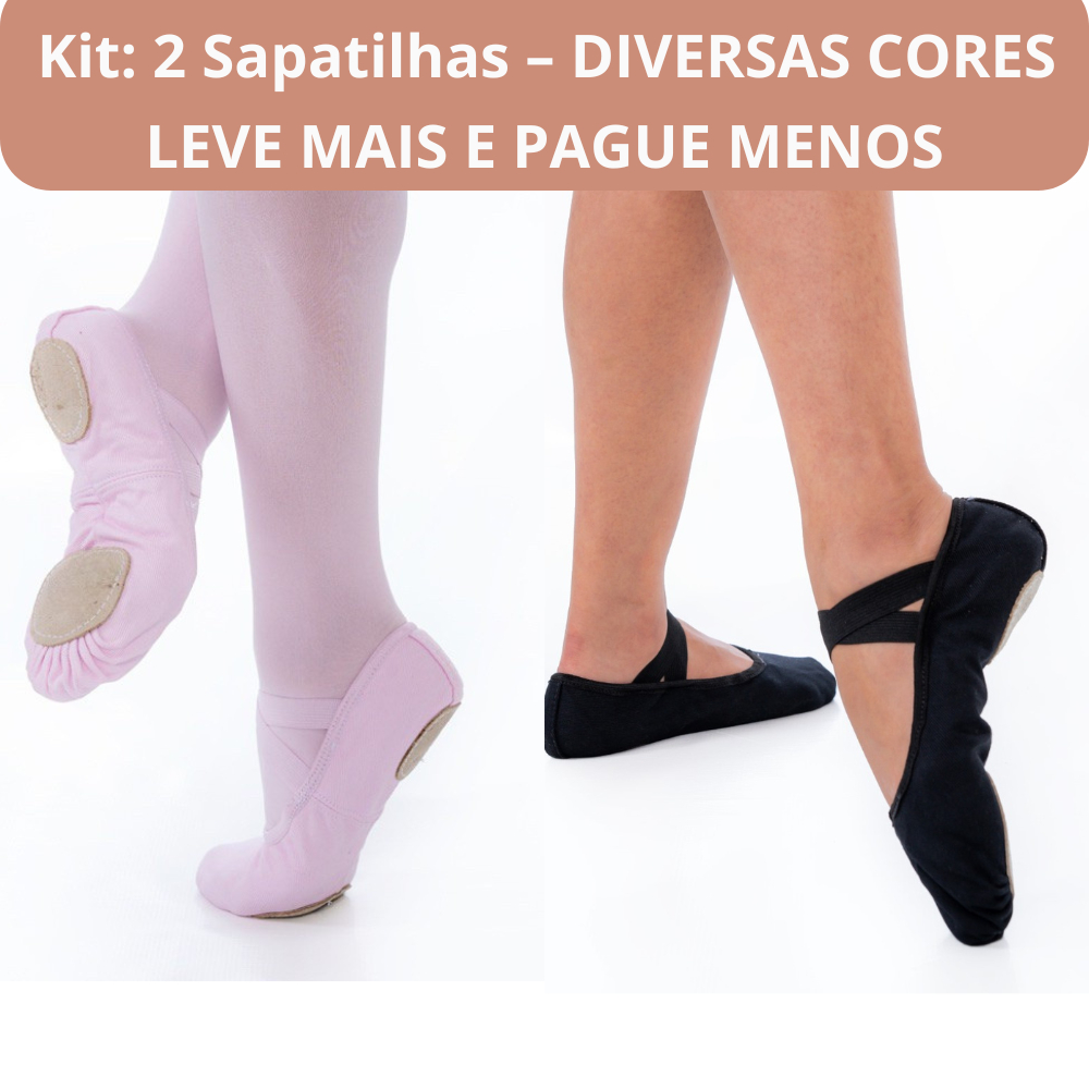 kIT 2 Sapatilha Sola Dividida Lona Ballet, Sapatilha de Ballet meia ...