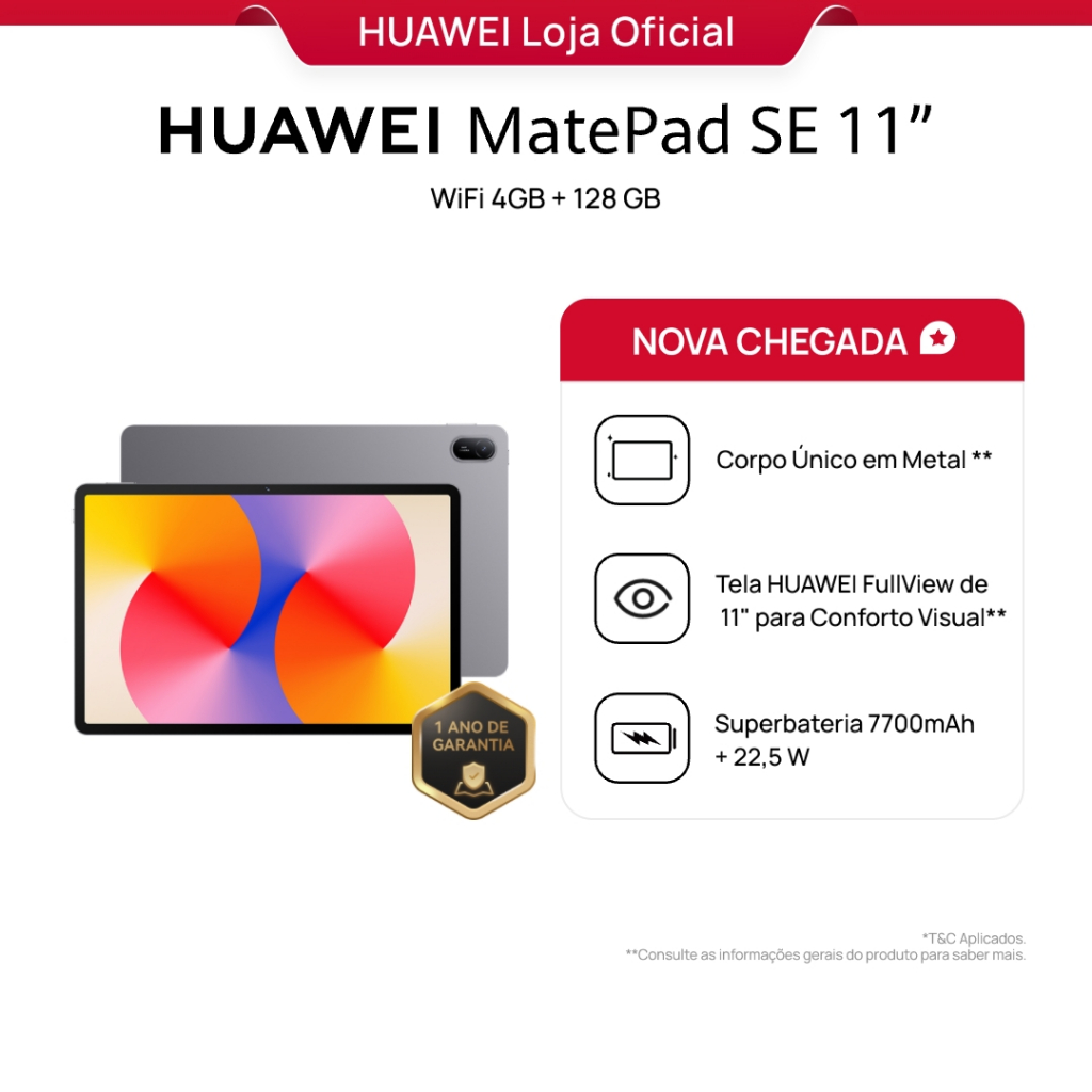 HUAWEI MatePad SE 11" | Tablet | 4GB+128 GB | 6GB+128 GB | Tela HUAWEI FullView de 11" para Conforto Visual