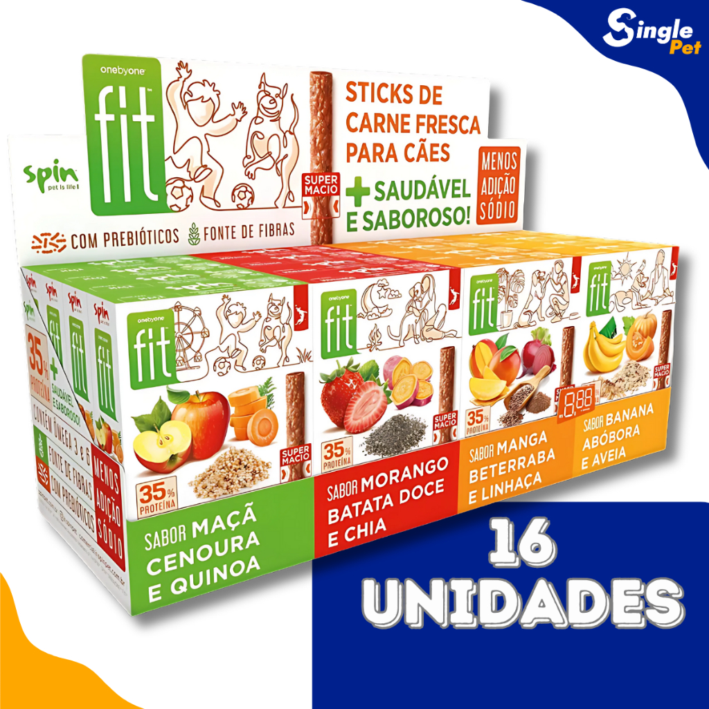 Foto de Spin Onebyone Fit Petisco para Cachorros Mix Banana, Maçã, Morango e Manga - 50g - Kit 16 Unidades