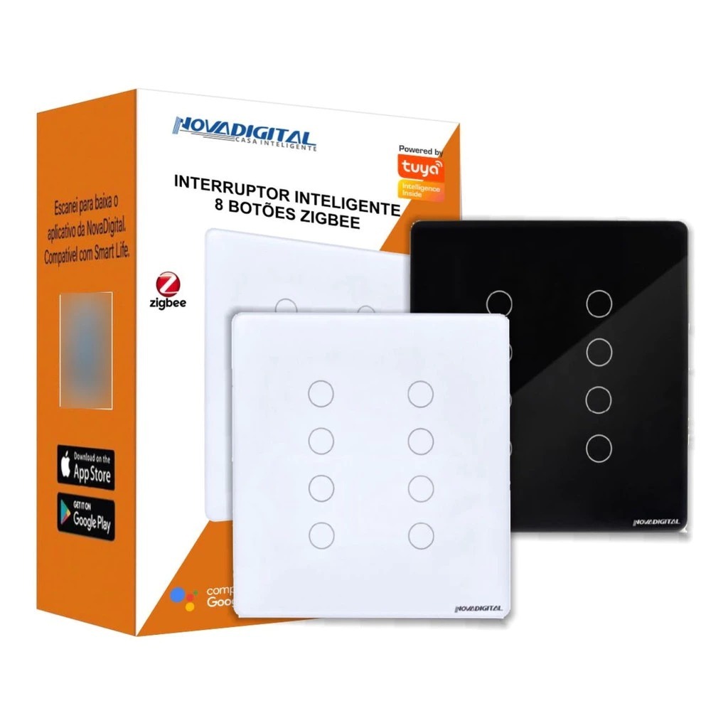 Interruptor Inteligente Zigbee Mesh 4x4 8 Botões Touch Alexa Google App Smartlife Novadigital Smart