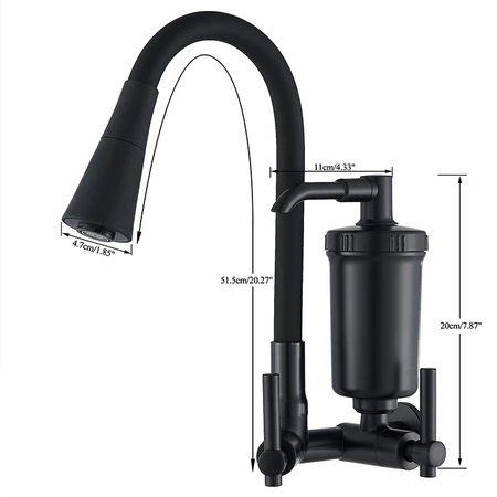 Torneira com Filtro Parede Cozinha Gourmet Flexível Abs 1/4 Volta Preta Luxo