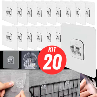 Kit 20 Ganchos De Parede Transparente Não Marcante Autoadesivo Suporte Para Prateleira de Encaixe