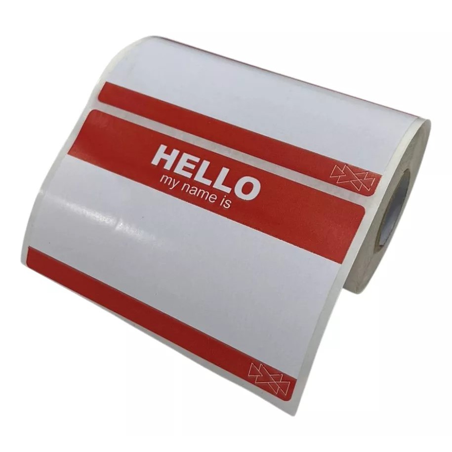 250 Adesivo Hello My Name Is Vermelha Etiqueta em Rolo