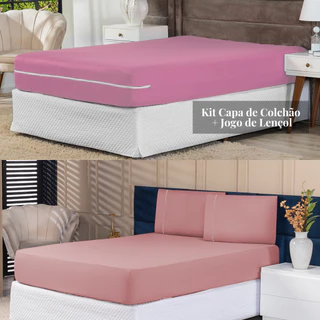 Kit Jogo de Cama Casal Lençol Percal 400 Fios + Protetor de Colchão em Oferta na Shopee