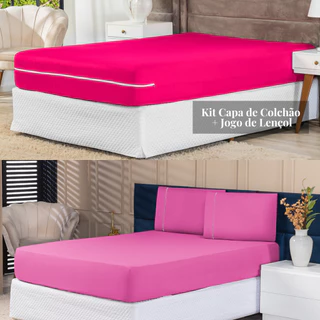 Kit Jogo de Lençol Ponto Palito 400 Fios + Protetor de Colchão Malha Gel em Oferta na Shopee