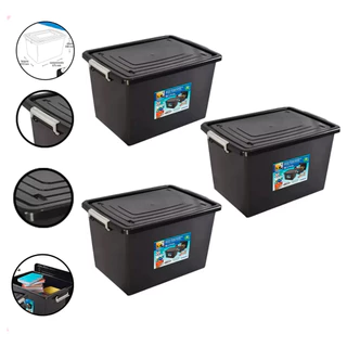 Kit 3 Caixas Organizadoras 56 Litros  C/ Tampa e Trava Multiuso Preta 25793PM Arqplast em Oferta na Shopee