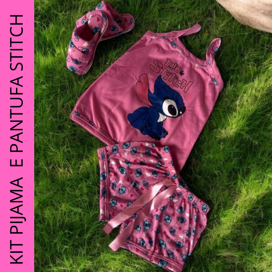 KIT 1 PIJAMA ALCINHA VERAO + 1 PANTUFA FEMININA INFANTIL ESTAMPADA FOFINHAS LACINHO MENINA STITCH FESTA DO PIJAMA em Oferta na Shopee
