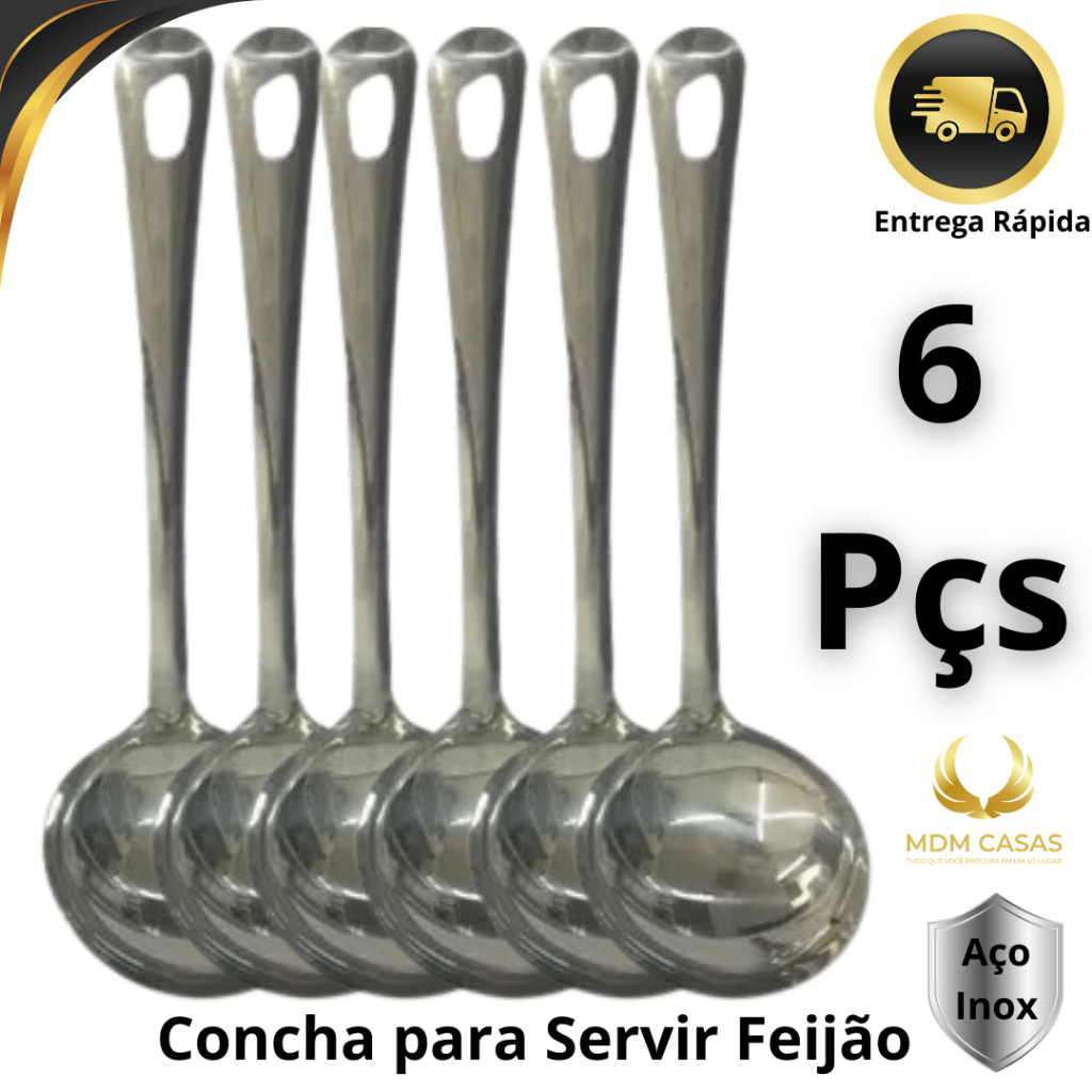 Kit 6 Concha Aço Inox para Servir Feijão Sopas e Caldos Utensílios ...