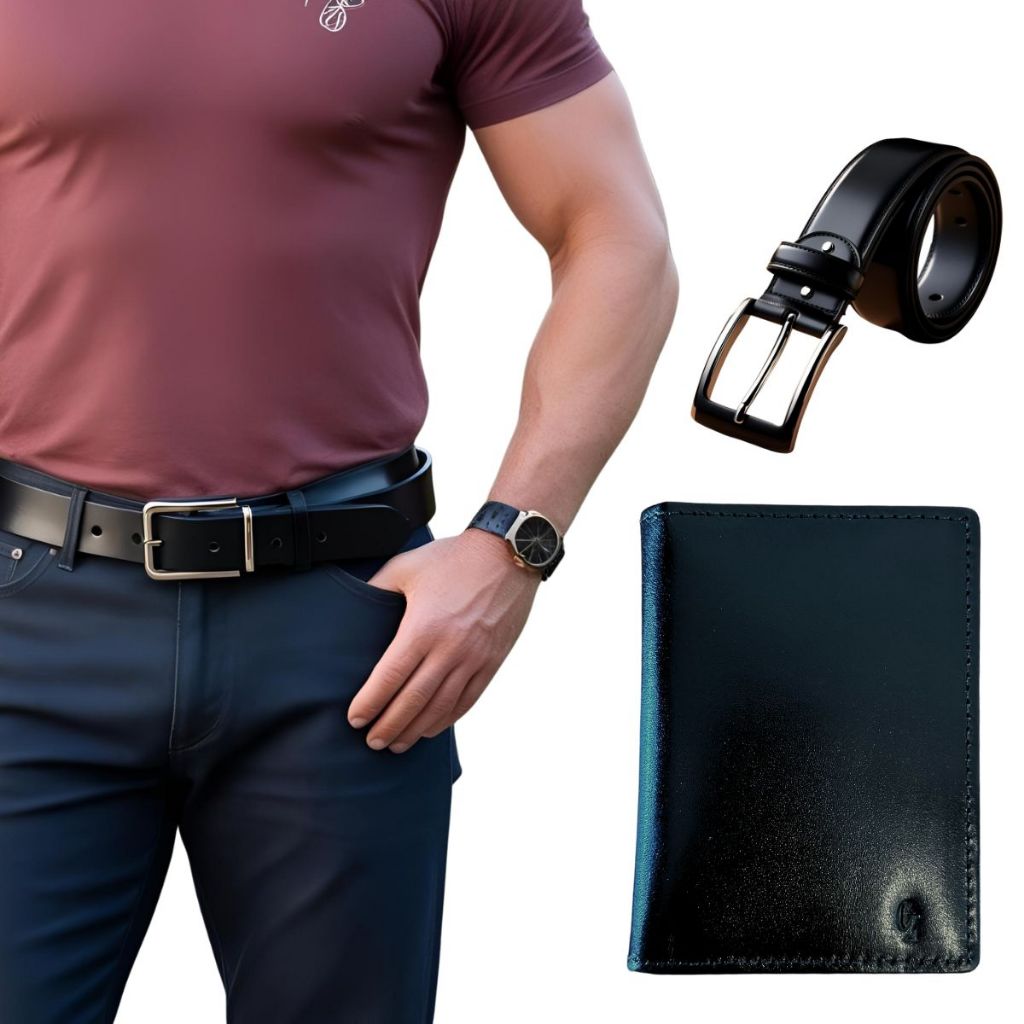 KIT CINTO E CARTEIRA COURO LEGITIMO PRETO SOCIAL MASCULINO PRESENTE DIA ...