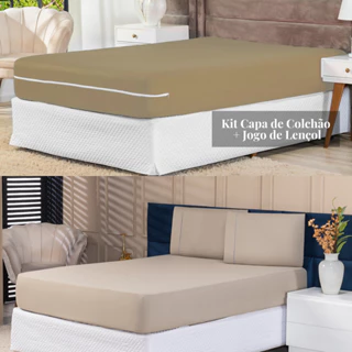 Kit Lençol Queen 03 Pçs Ponto Palito + Capa de Colchão Com Zíper em Oferta na Shopee