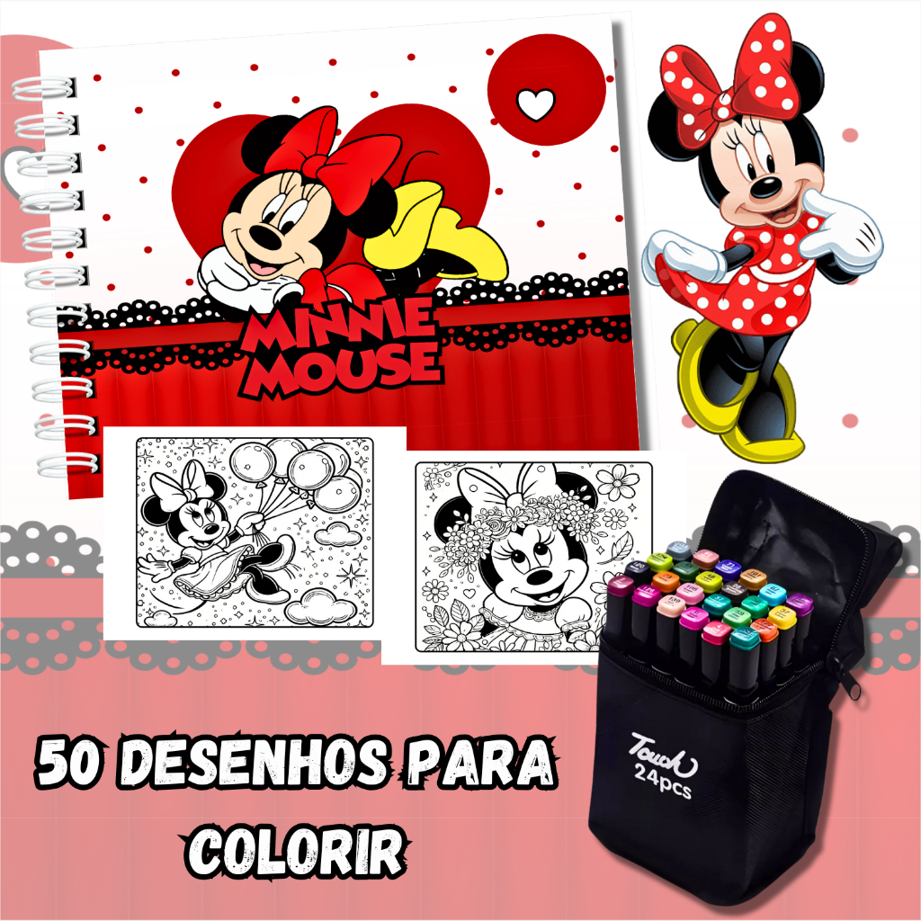 Kit Livro De Colorir Minnie Estilo Bobbie Goods 50 Folhas 180g Com 24 ...