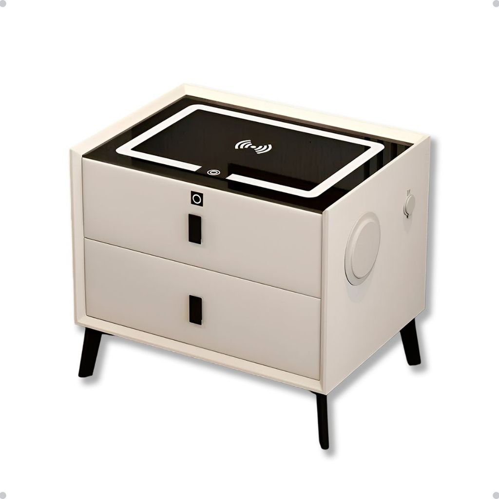 Mesa de Cabeceira Inteligente 2 Gavetas Branca ou Cinza com Digital LED e Bluetooth