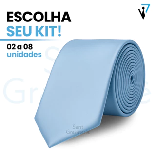 Kit 2 a 8 Gravatas Azul Serenity Social Cetim Semi Slim para Padrinhos Casamento Congresso Eventos Noivos Debutantes