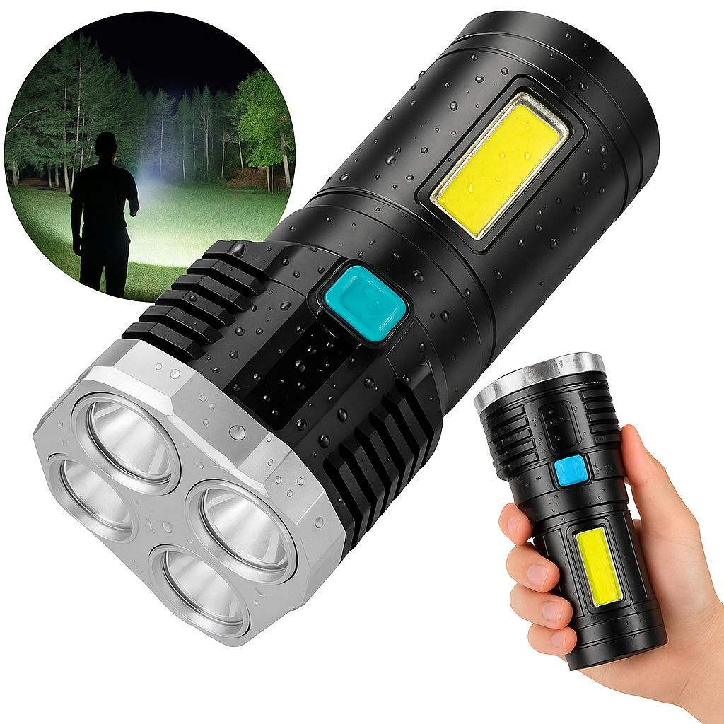Lanterna Forte Led Super Potente 1500m 4 leds Recarregável Portátil ...