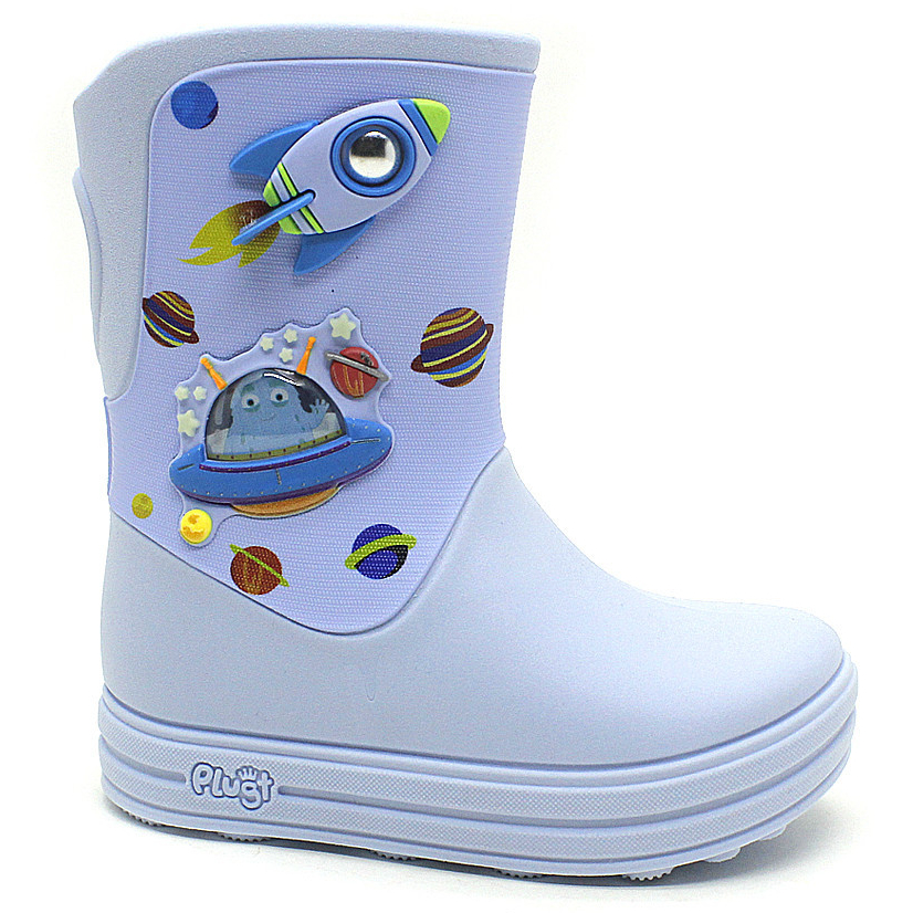 Bota Galocha Infantil Plugt Divertida Foguete Espacial Brilha No