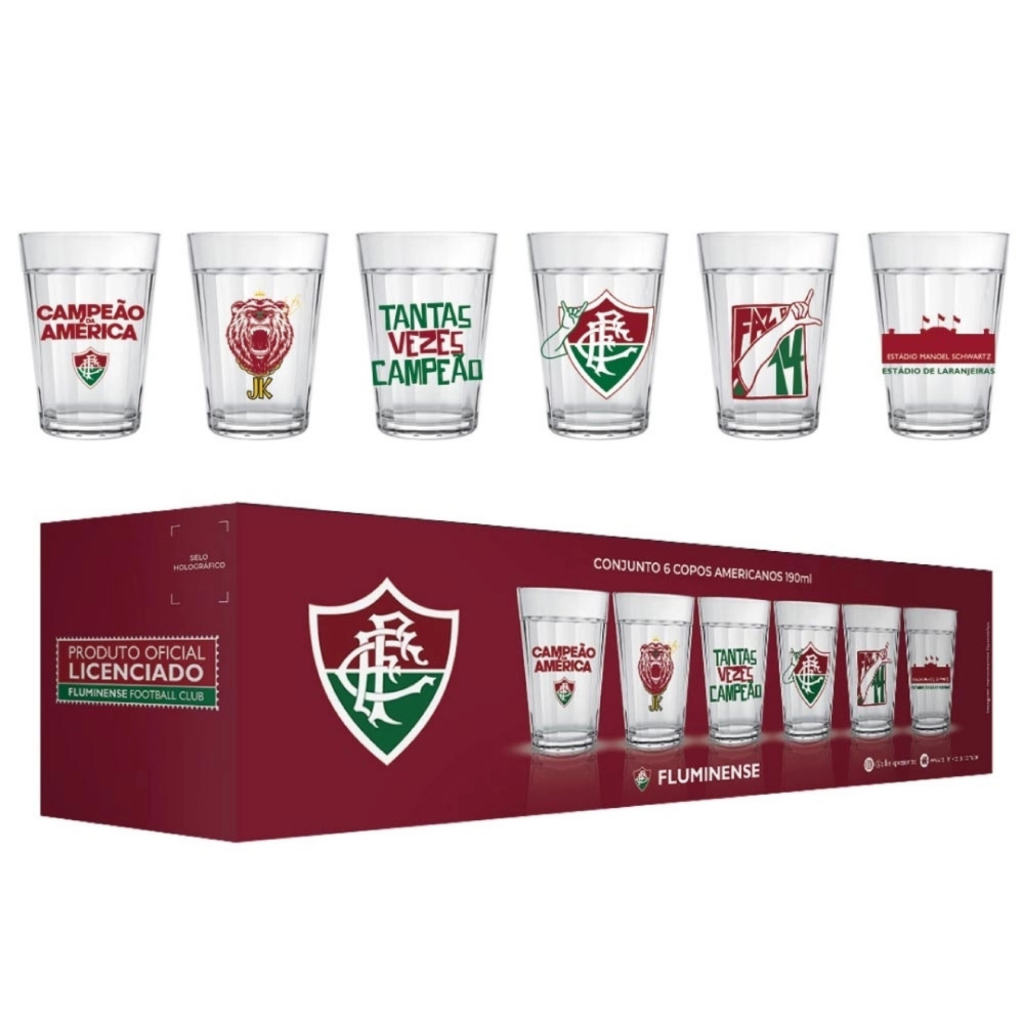 Conjunto Kit Copo Americano 6 Peças Time Fluminense Oficial 190ml
