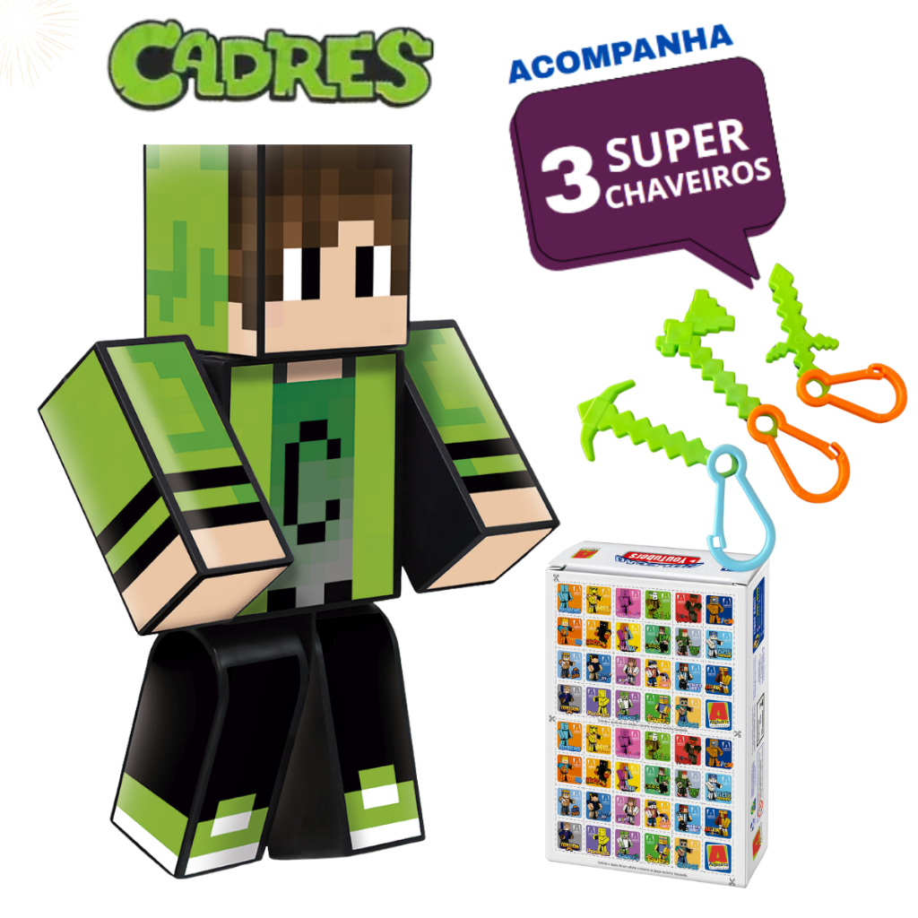 Boneco Minecraft Cadres 25cm + 3 Chaveiros + Jogo Memória | Shopee Brasil