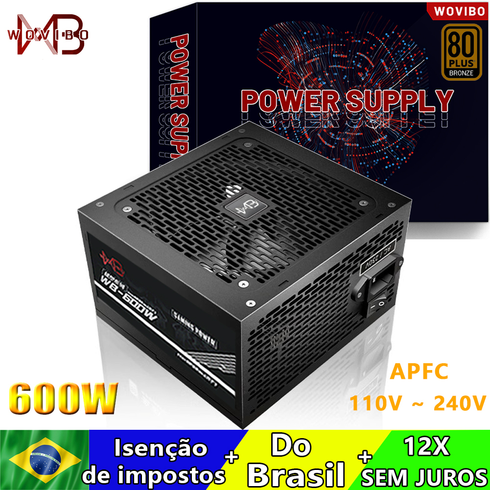 Wovibo Fonte PC Power Supply PSU Rated 600W 80 Plus Bronze APFC Gaming ...