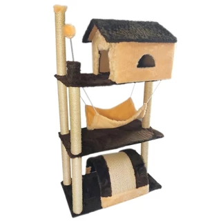 Casa De Gato Arranhador Modelo 1, 2 e 3 andares com Redes Poste , Oca e Bolinha Casinha Anti Stress