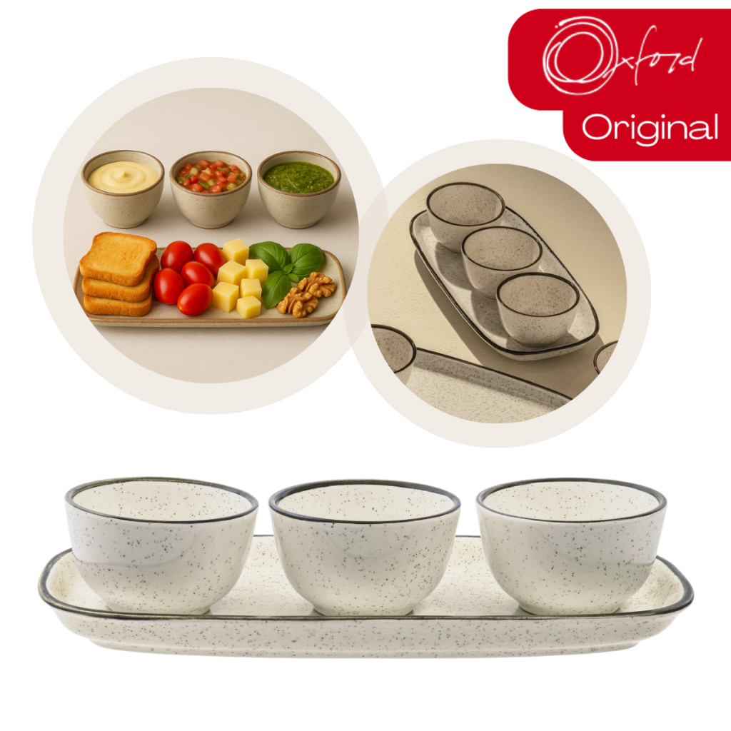 Jogo Petisqueira Bandeja Retangular 3 Bowls Para Servir Brisa Oxford