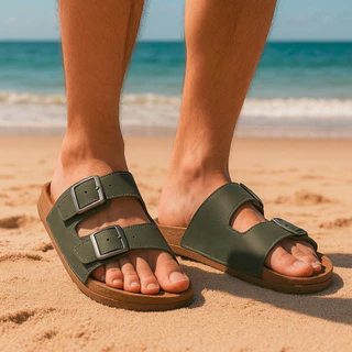 Birken Couro Ecologico Sandália de Fivela duas tiras Calce Facil Papete Ajustável