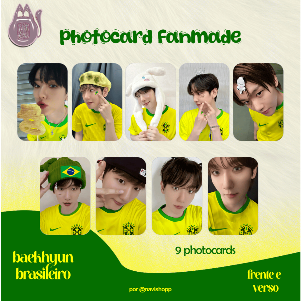 Photocard Baekhyun EXO Kit com 9 – Edição Brasil Camisa Seleção