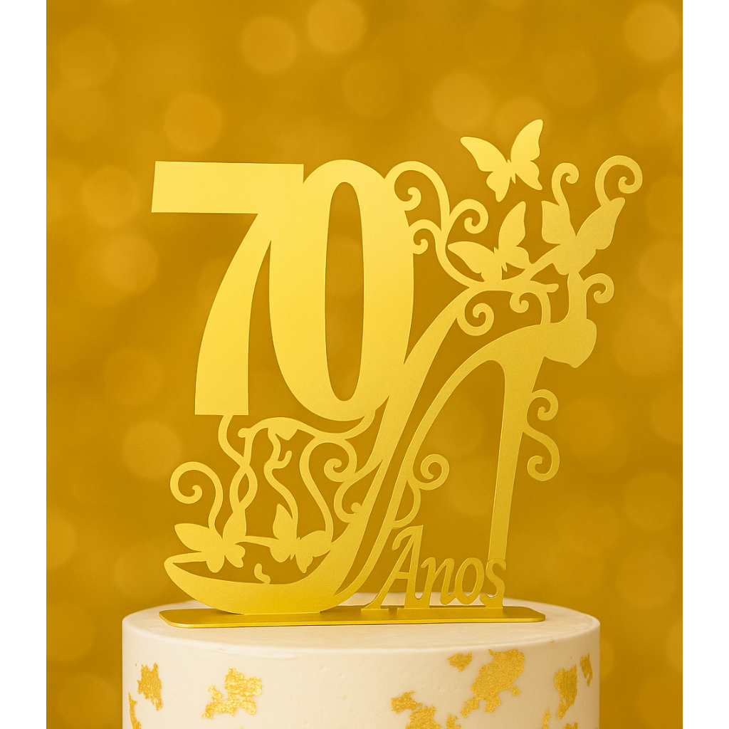 Topo de Bolo 70 anos Dourado | Shopee Brasil