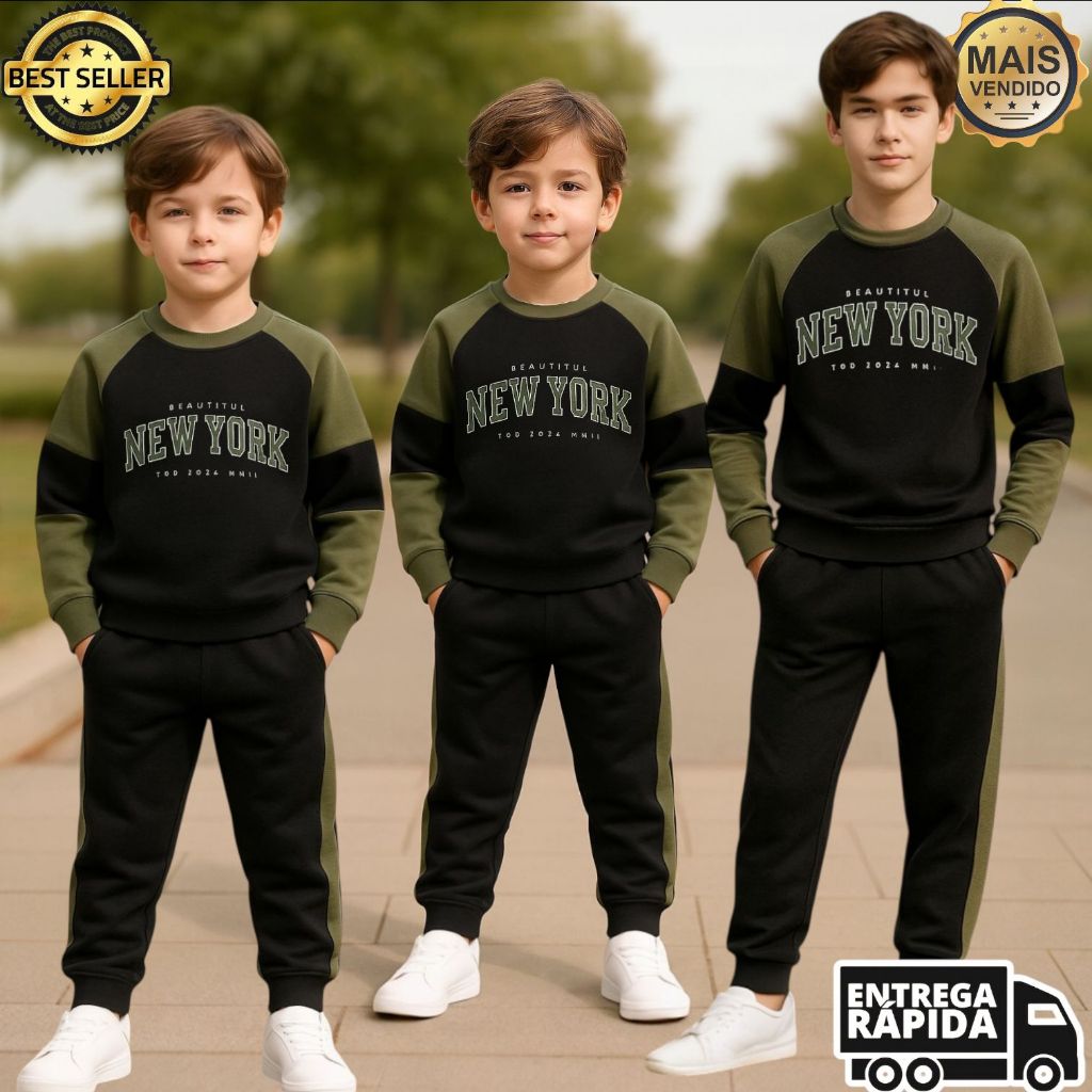 Conjunto De Frio Inverno Infantil Masculino Agasalho Calça e Casaco ...