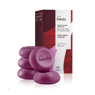 Kit 5 Sabonete em Barra Puro Vegetal Natura Tododia Cereja Negra e Praliné 90g