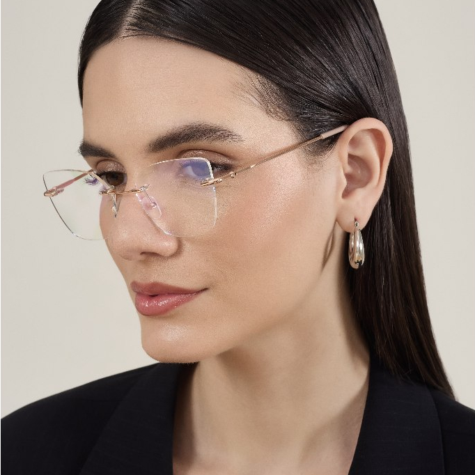 【Betsy】Óculos Sem Aro Titânio Memória| Armação Feminina Leve Inquebrável Transparente, modelo pequeno para rosto pequeno