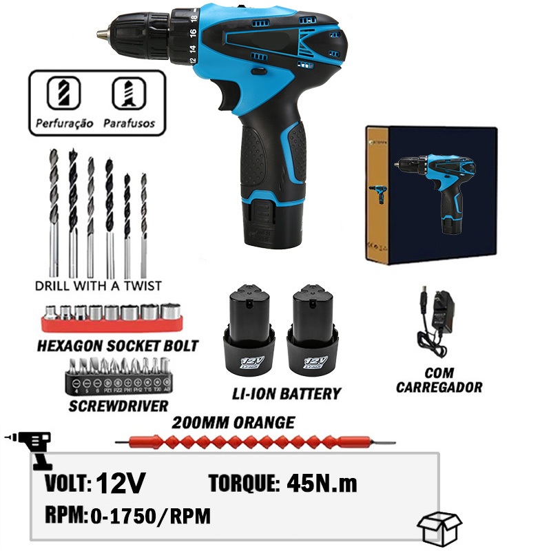 Parafusadeira Furadeira 48V 2 Baterias Com Maleta e Acessórios