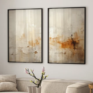 Quadro De Decoração  2 Telas Reflexos do Outono Abstrato díptico Para Sala Quarto Escritório