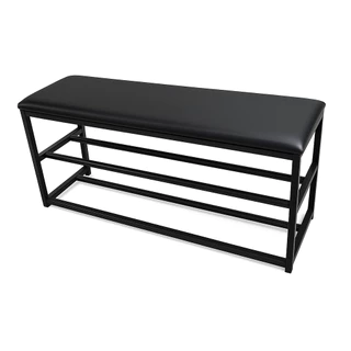 Banco Sapateira 1,10cm Estilo Industrial Metal Reforçado Sapatos Organizados Estofado Macio Preto