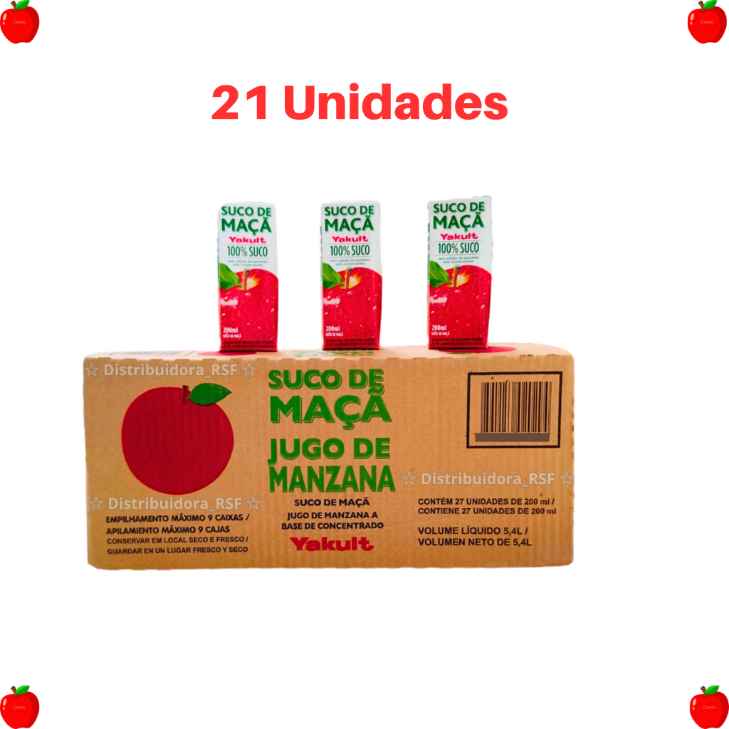 Caixinha de 21 Unidades Suco De Maçã 100% Suco Yakult Sem Açúcar ...