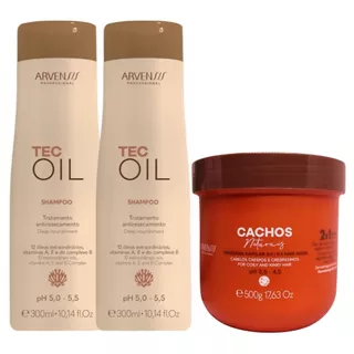 Kit Arvensis 2 Unidades Shampoo Tec Oil + 1 Máscara 2x1 Cachos