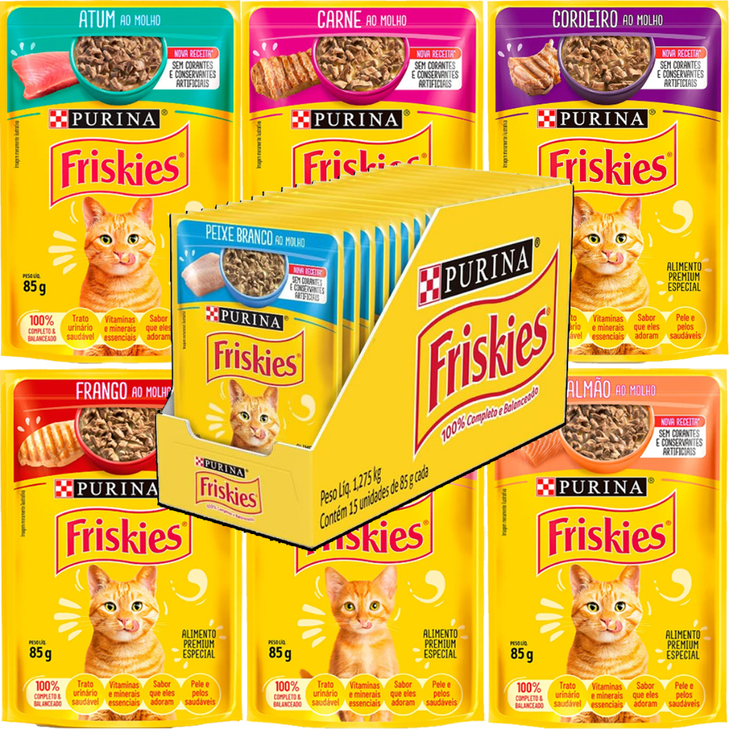Kit 15 unidades Sache Friskies Alimento Gato Sabor Carne 85g Saudável ...