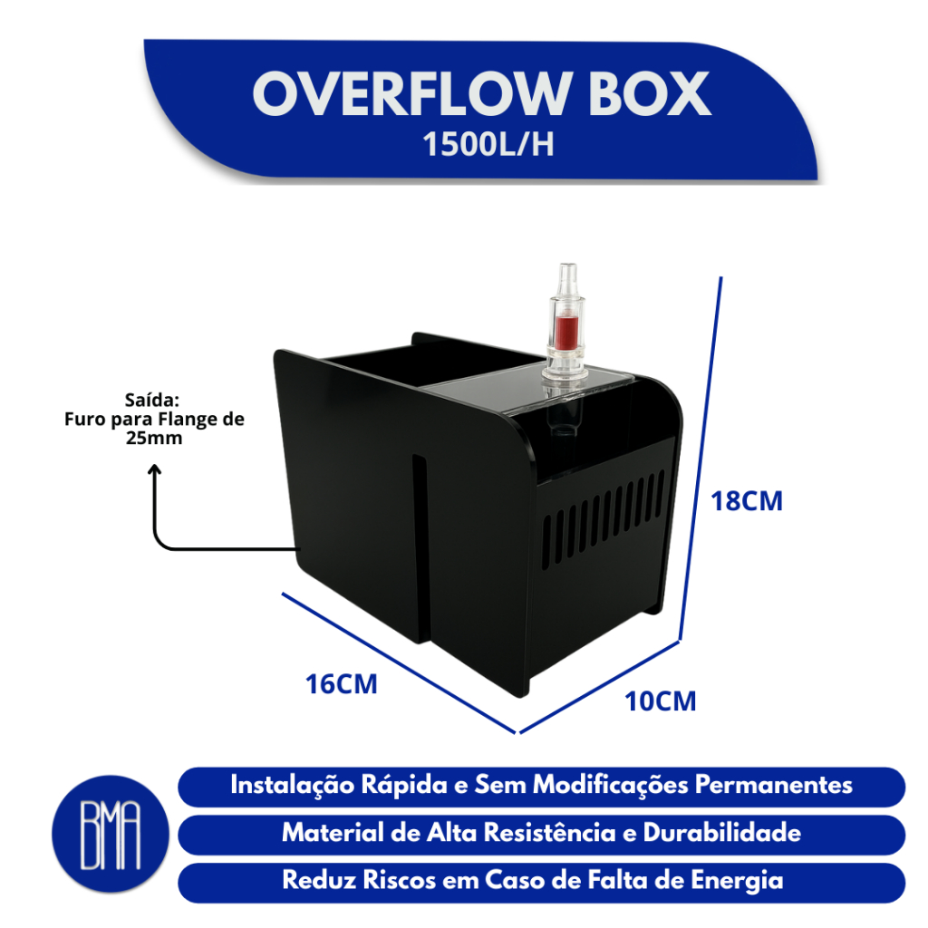 OVERFLOW BOX 1500l/H T15 CAPTAÇÃO PARA AQUÁRIOS + HIDRÁULICA 25mm