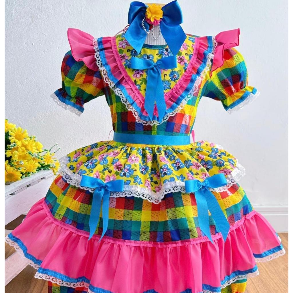 Vestido Caipira Menina Luxo Festa São João Festa Junina Quadrilha ...
